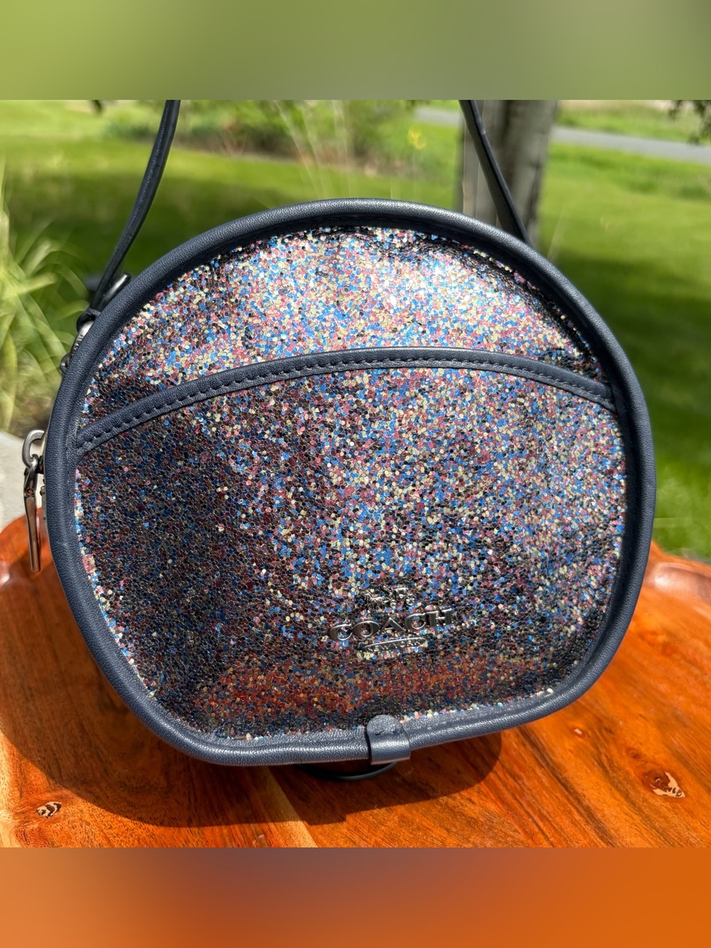 Coach Canteen Bag Limited Edition Navy Leather Rainbow Glitter F48731 EUC - Picture 4 of 16
